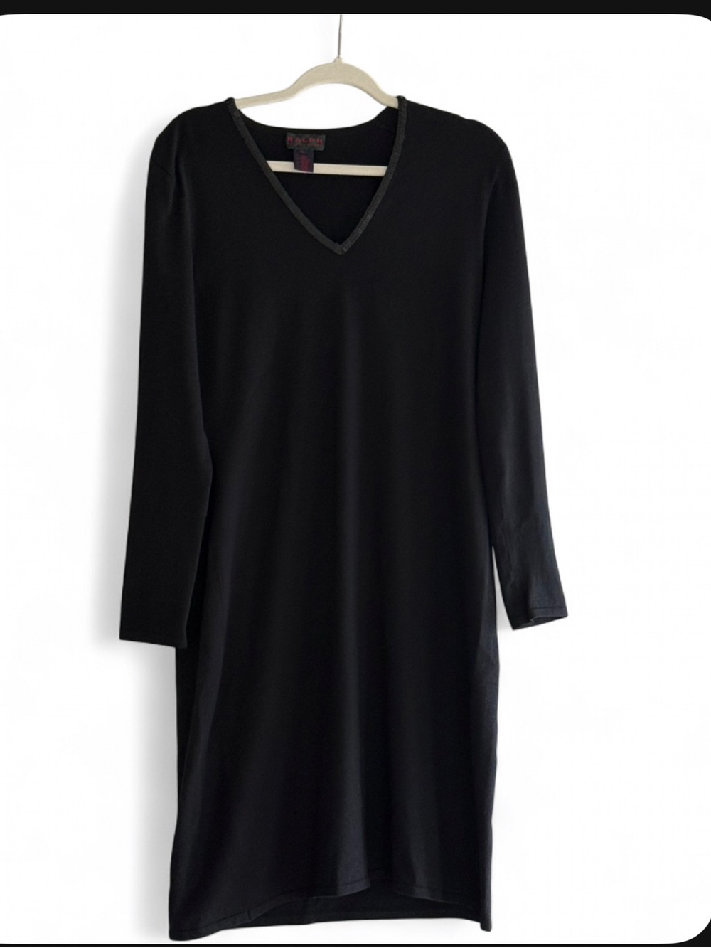 Ralph Lauren Silk Blend Beaded V-Neck Black Dress L
